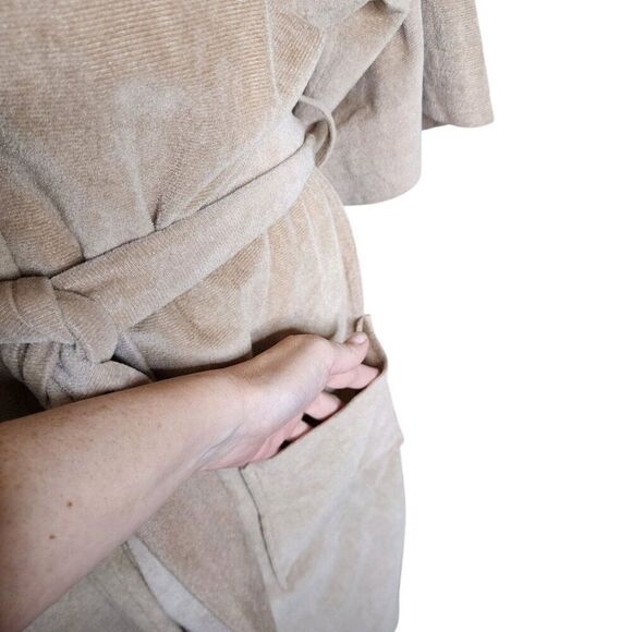 VIntage 70s Velour Bathrobe Pockets Mens One Size Beige - Picture 3 of 8